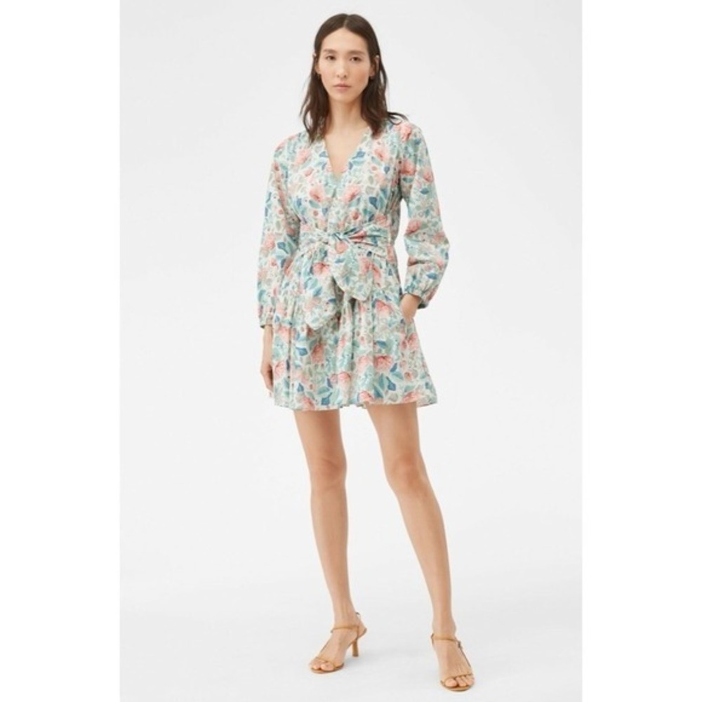 La Vie‎ REBECCA TAYLOR Paint Garden Floral Dress Tie Waist Mini Spring Medium